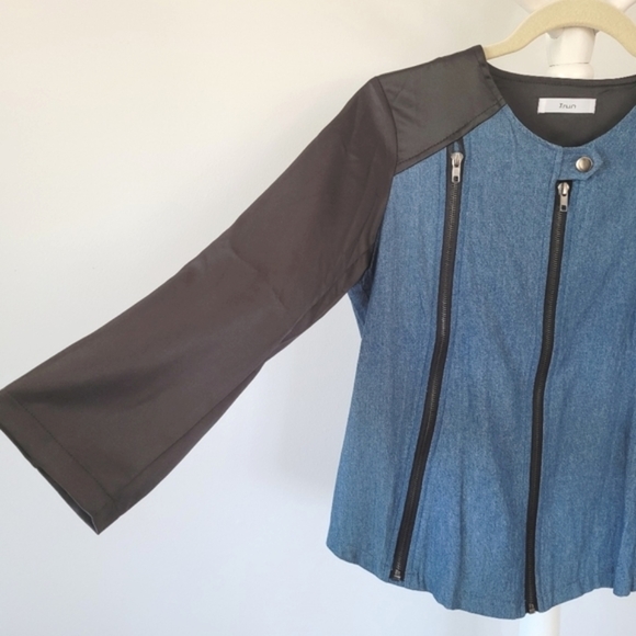 Dual Fabric Chambray Denim Fitted Jacket - Picture 3 of 9